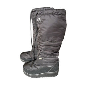 Pajar Tex Canada Tall Black Front Zip Boots Beading Faux Fur Lining Sz 38 Italy